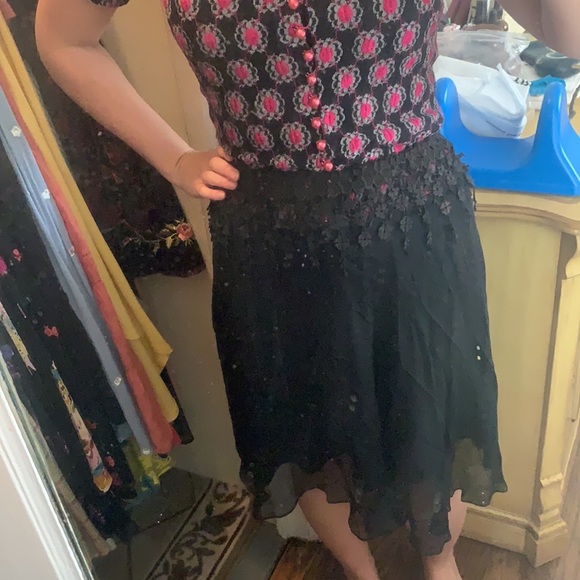 VINTAGE BETSEY JOHNSON BLACK SILK LACE ASYMMETRICAL MINI MIDI SKIRT XS S 4 NWT - Picture 7 of 9